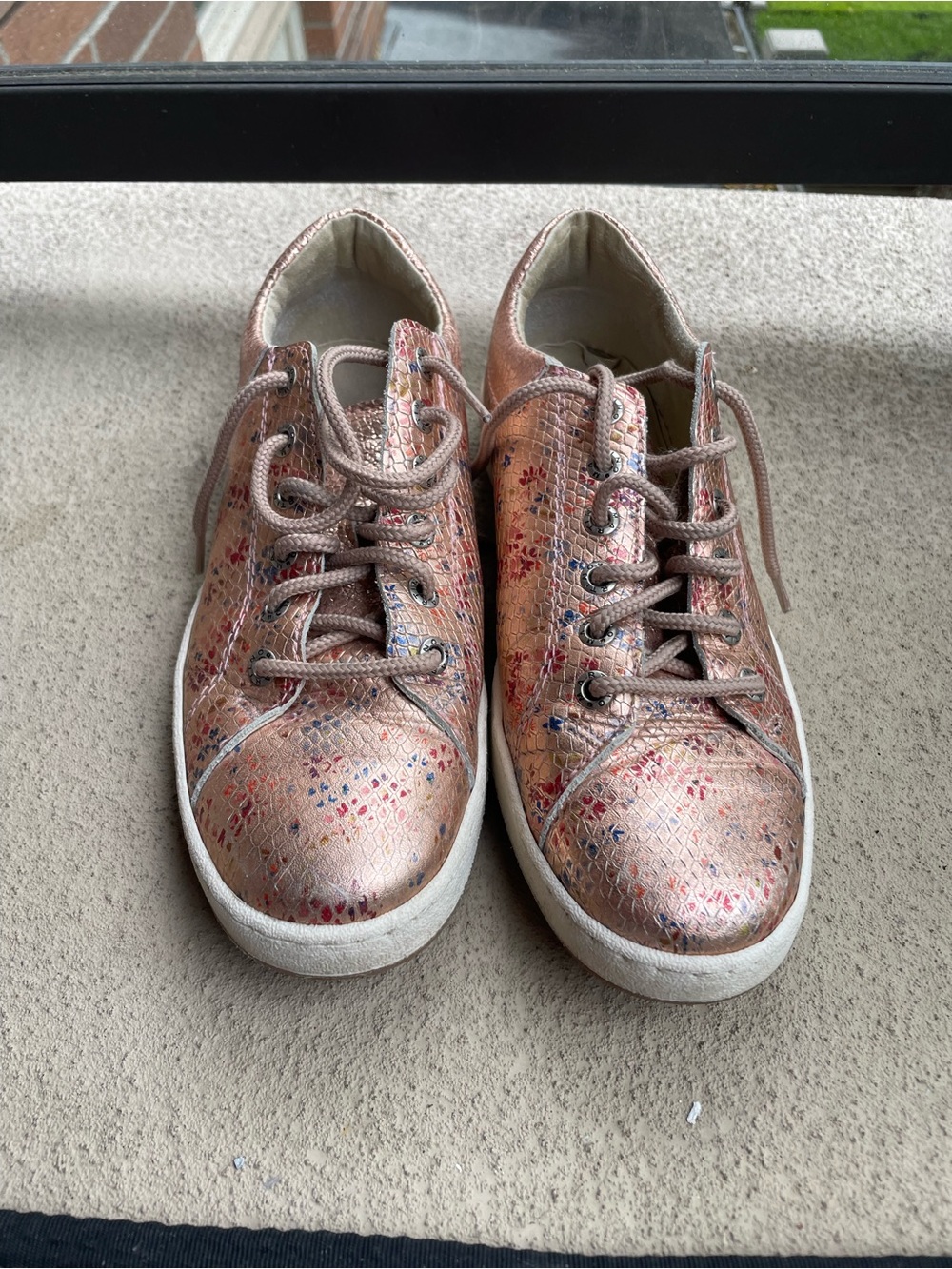 Metallic Rose Gold Espadrille Sneakers - Women's Casual Lace-Up